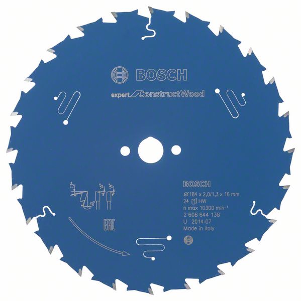 Bosch Accessoires Cirkelzaagblad Expert for Construct Wood 184X16X2/1.3X24 - 2608644138