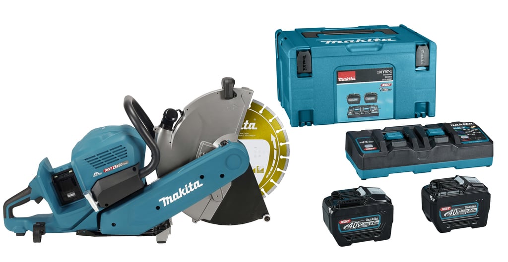 Makita CE002GL204X | XGT 2x40 V Max Doorslijper 355mm | 2 x 8.0 Ah accu + duo snellader | met AWS zender | In Mbox - CE002GL204X