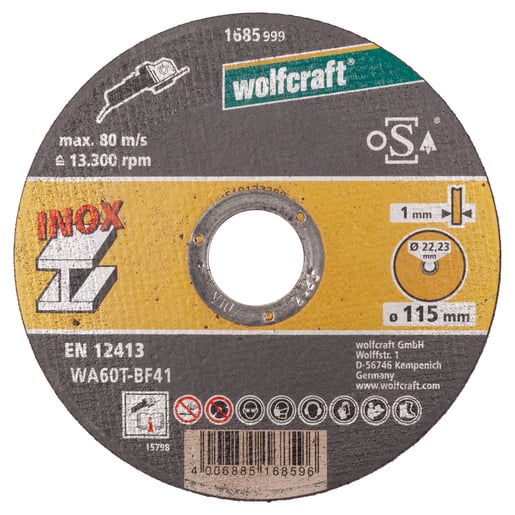 Wolfcraft Doorslijpschijf | Metaal | Ø115 x 1,0 x 22,23 | 1 stuk - 1685999