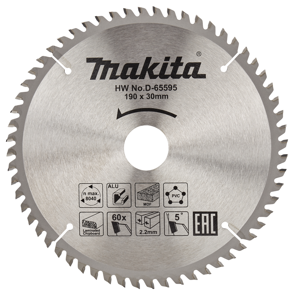 Makita Accessoires D-65595 Afkortzaagblad | div. materialen | 190x30x2,2 | 60T | 5g - D-65595