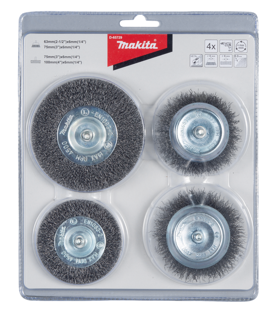 Makita Accessoires Borstelset 4-delig kom/rond - D-65729 - D-65729