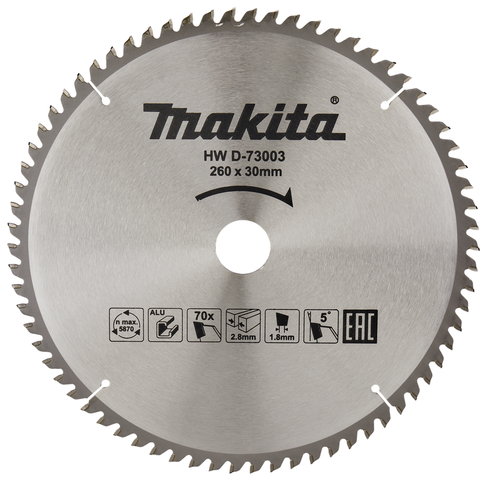 Makita Accessoires Afkortzaagblad Aluminium | Standaard 260x30x2,8 70T 5g - D-73003 - D-73003