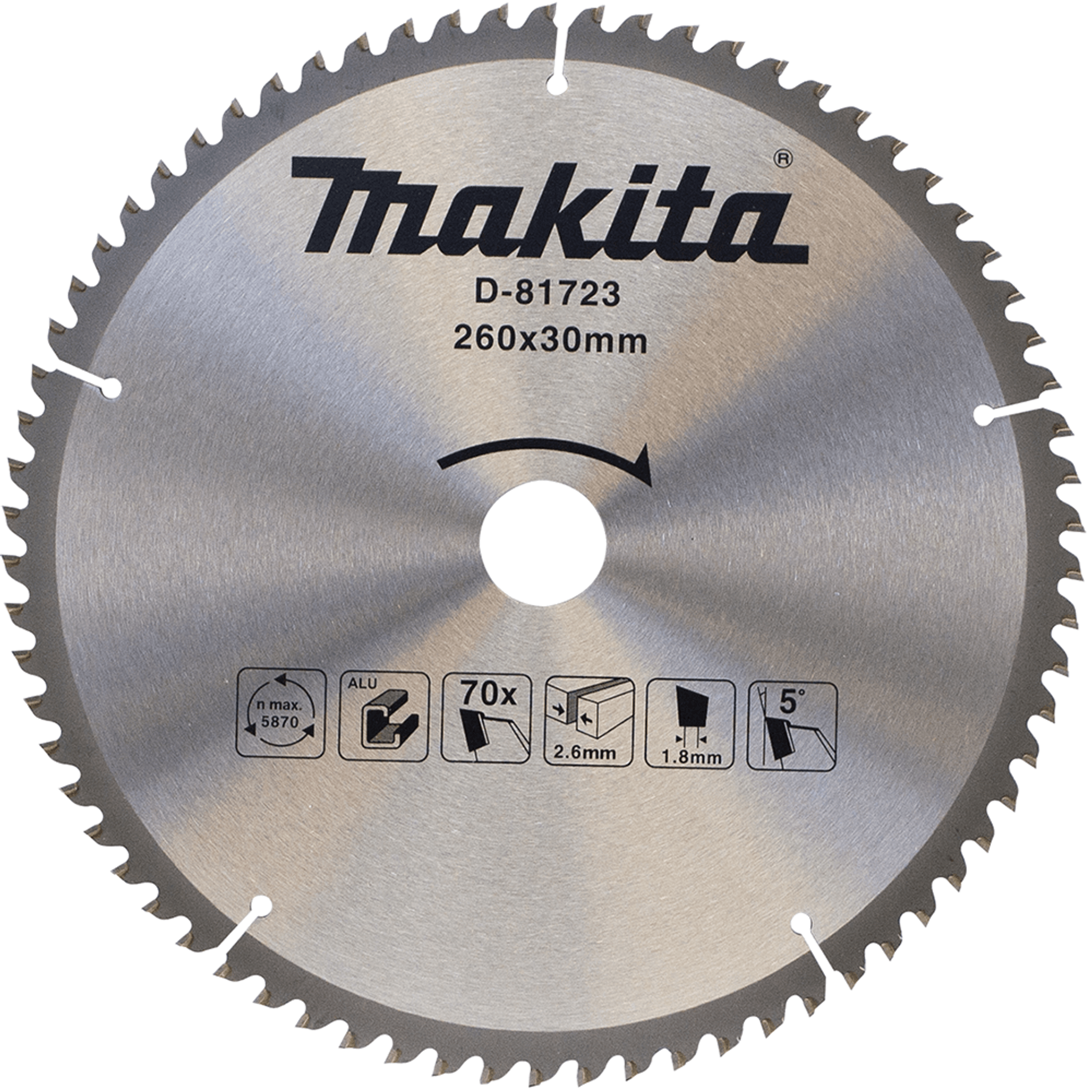 Makita Accessoires Afkortzaagblad Aluminium | Standaard 260x30x2,8 70T 5g - D-81723