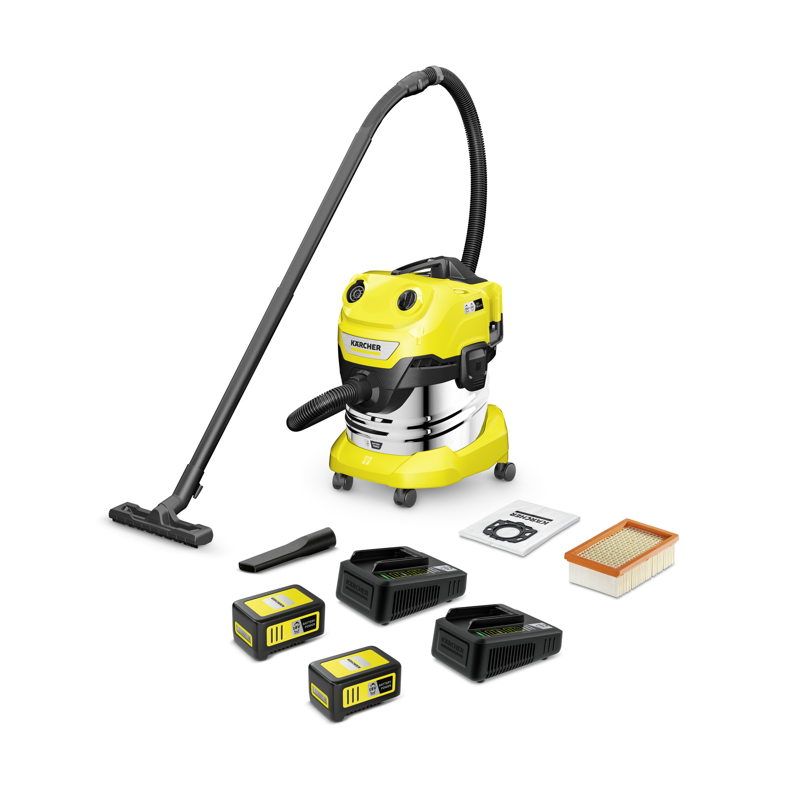 Kärcher WD 4-18 S V-20/22 Dual Battery Set | Accu nat- en droogstofzuiger 36V 20L (2x 5.0Ah accu + 2x snellader) - 1.628-626.0