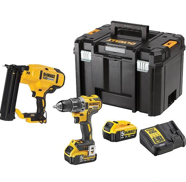 DeWalt DCK282P2T | Combiset | Schroef-boormachine DCD791 + 18Ga Afwerktacker DCN680 | 18V XR | Brushless 2x5.0Ah | in TSTAK - DCK282P2T-QW