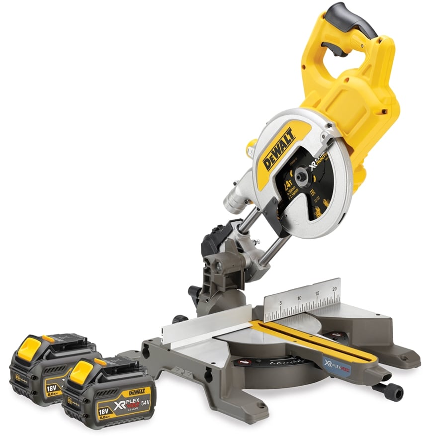 DeWalt Flexvolt accu afkort- en verstekzaag DCS777T2 54V, 216mm, met 2 accu's en snellader DCS777T2-