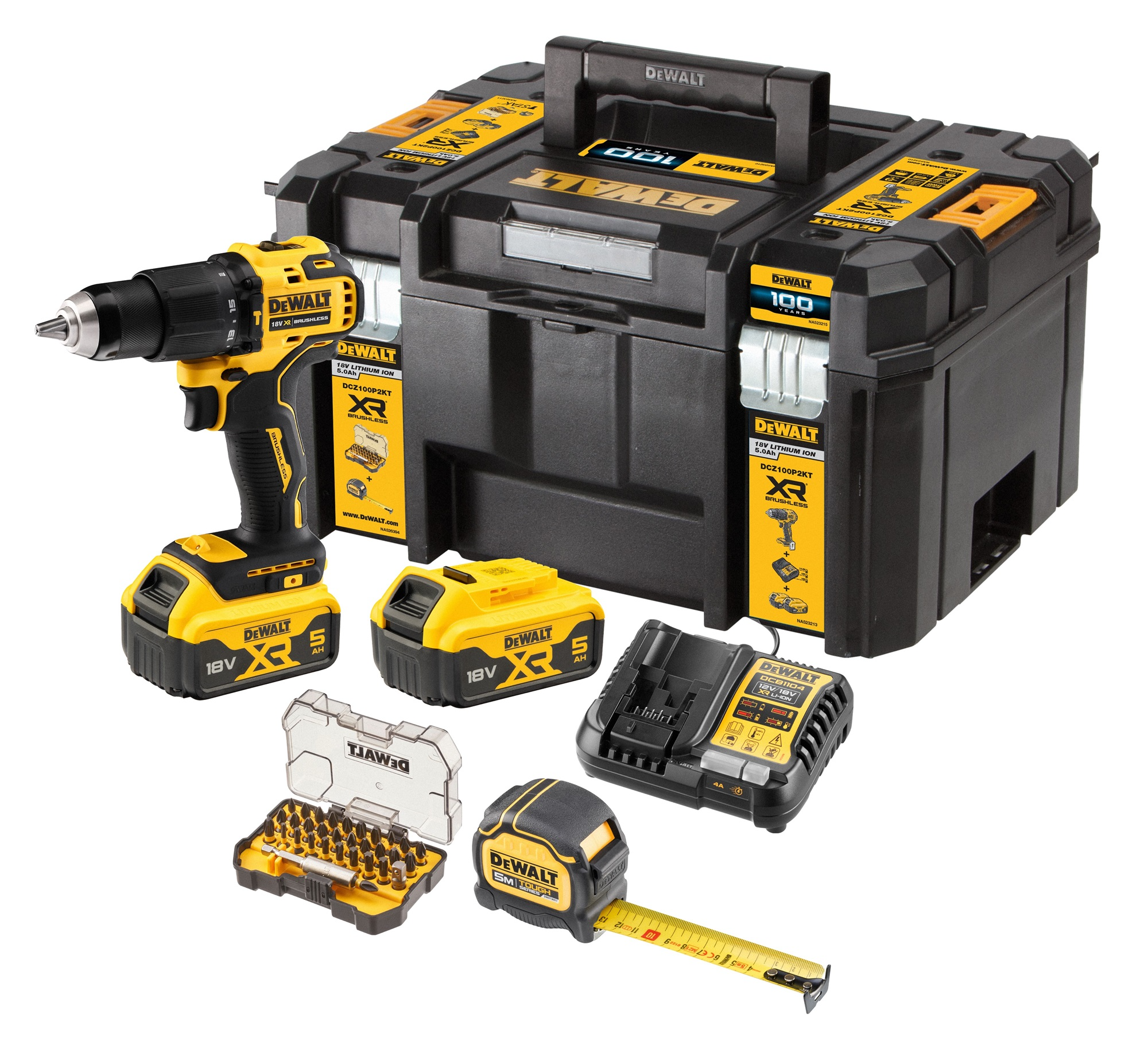 DeWalt DCZ100P2KT | Compacte accu klopboormachine DCD709 | 18V | 2 x 5.0 Ah Li-Ion accu&apos;s | in TSTAK koffer