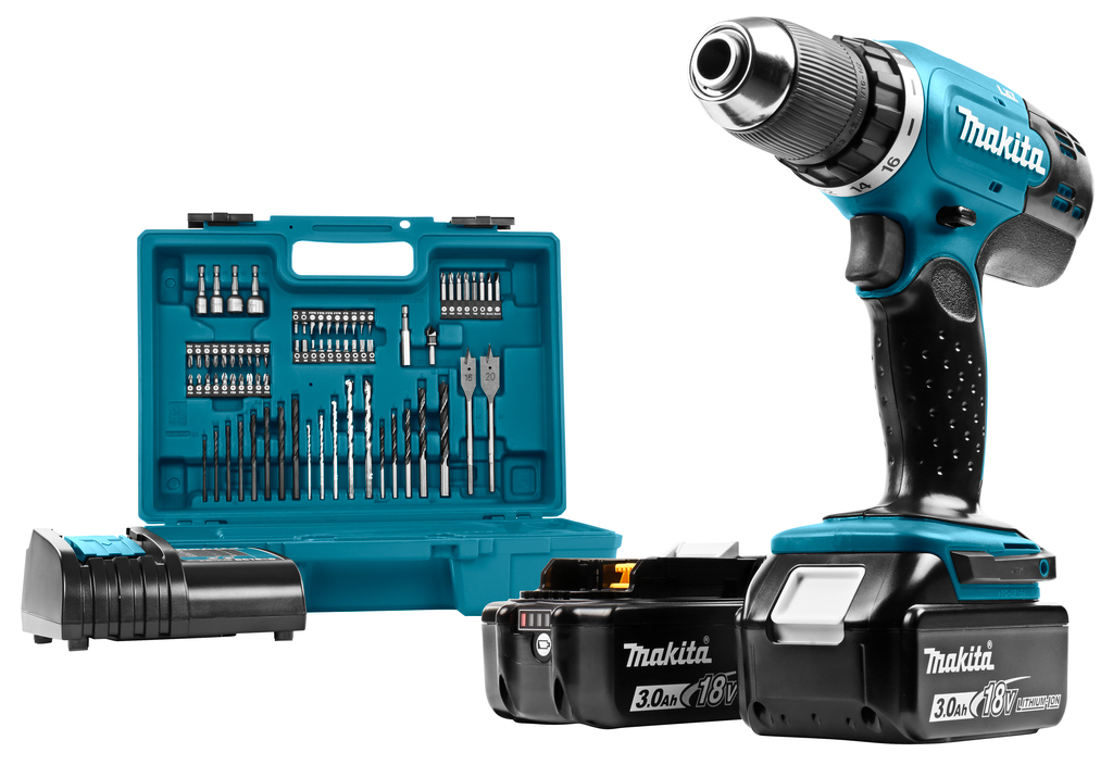 Makita DDF453SFX1 Boor- schroefmachine 18v 3 0 Ah accu (2 st.) lader koffer 74-delig accessoire set DDF453SFX1