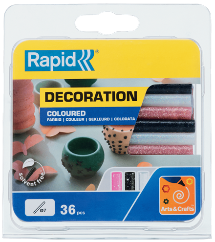 Rapid Lijmpatronen gekleurd | Glitter wit zwart en roze | 7 mm x 90 mm | 36 stuks | Blister 5001422