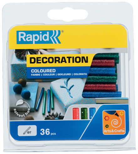 Rapid Lijmpatronen gekleurd | Glitter rood, groen en blauw | 7 mm x 90 mm | 36 stuks | Blister - 5001424