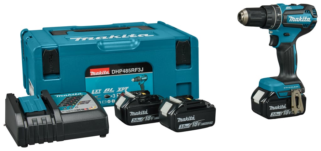 Makita DHP485RF3J 18v Klopboor- en schroefmachine brushless 3 0 Ah accu (3 st) snellader Mbox