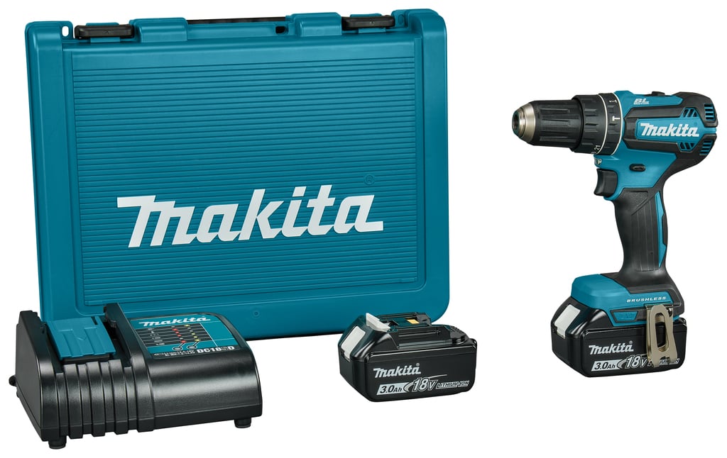 Makita DHP485SFE 18 V Klopboor-/schroefmachine brushless 3,0 Ah accu (2 st), lader, koffer