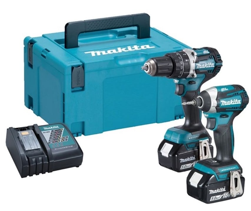 Makita DLX2181TJ DHP484 Accuklopboormachine + DTD154 Accu Slagschroevendraaier 18v 5 0ah Li-ion