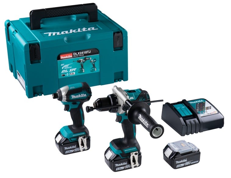 Makita DLX2418TJ Combiset voor zwaardere boor- en schroefklussen | DHP486 en DTD153 | 3 x 5.0 Ah accu en snellader - DLX2418TJ