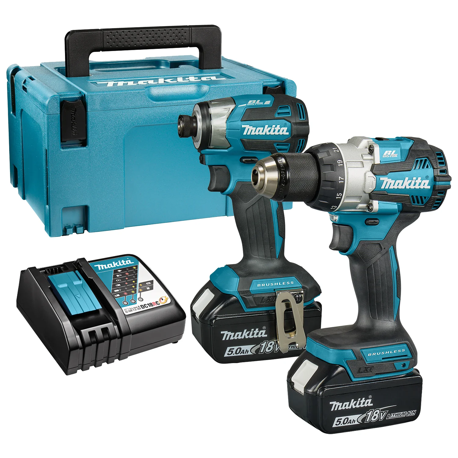 Makita DLX2528TJ 18V Combopack DHP489 Klopboormachine + DTD173Z Slagschroevendraaier 5,0 Ah accu (2 st), in Mbox