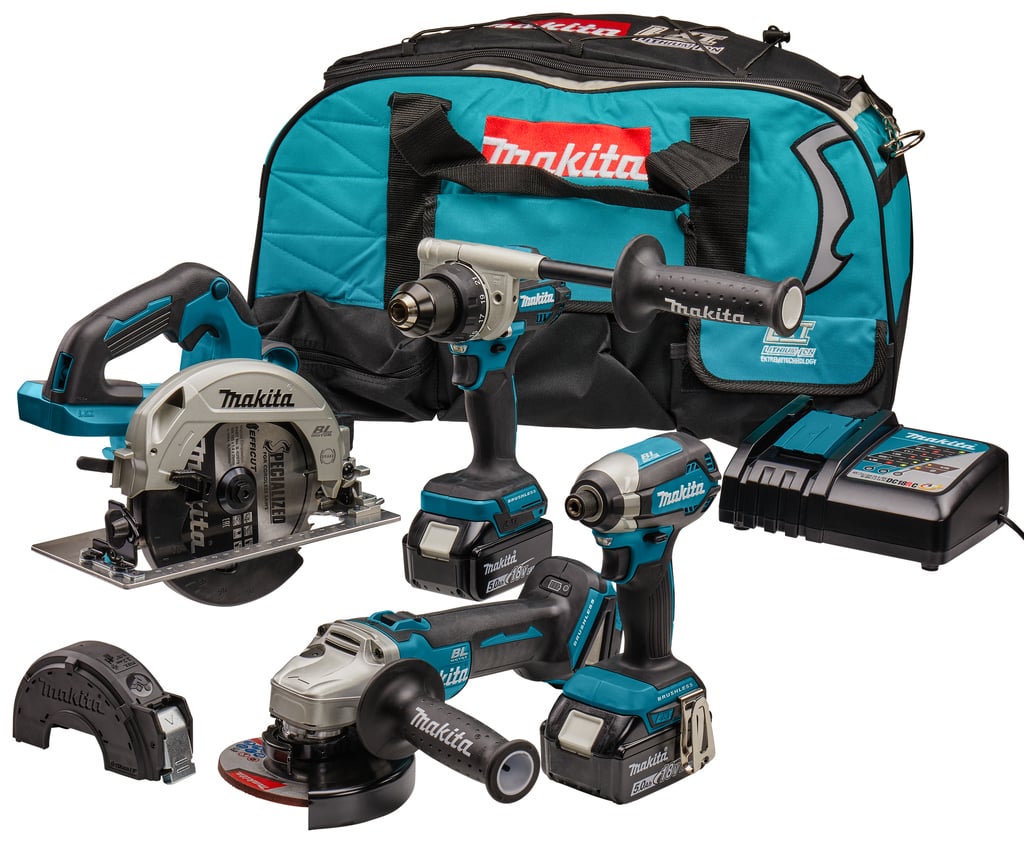 Makita DLX4156TX1 | Combiset | 18 V | allround tot zwaar boor-, (slag)schroef-, slijp- en cirkelzaagwerk | Set | 5,0 Ah | in Tas