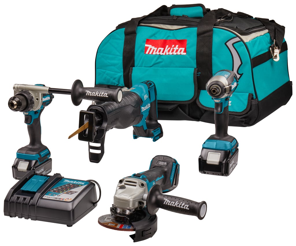 Makita DLX4157TX1 | Combiset | 18 V | allround tot zwaar boor-, (slag)schroef-, slijp- en reciprozaagwerk | Set | 5,0 Ah | in Tas - DLX4157TX1