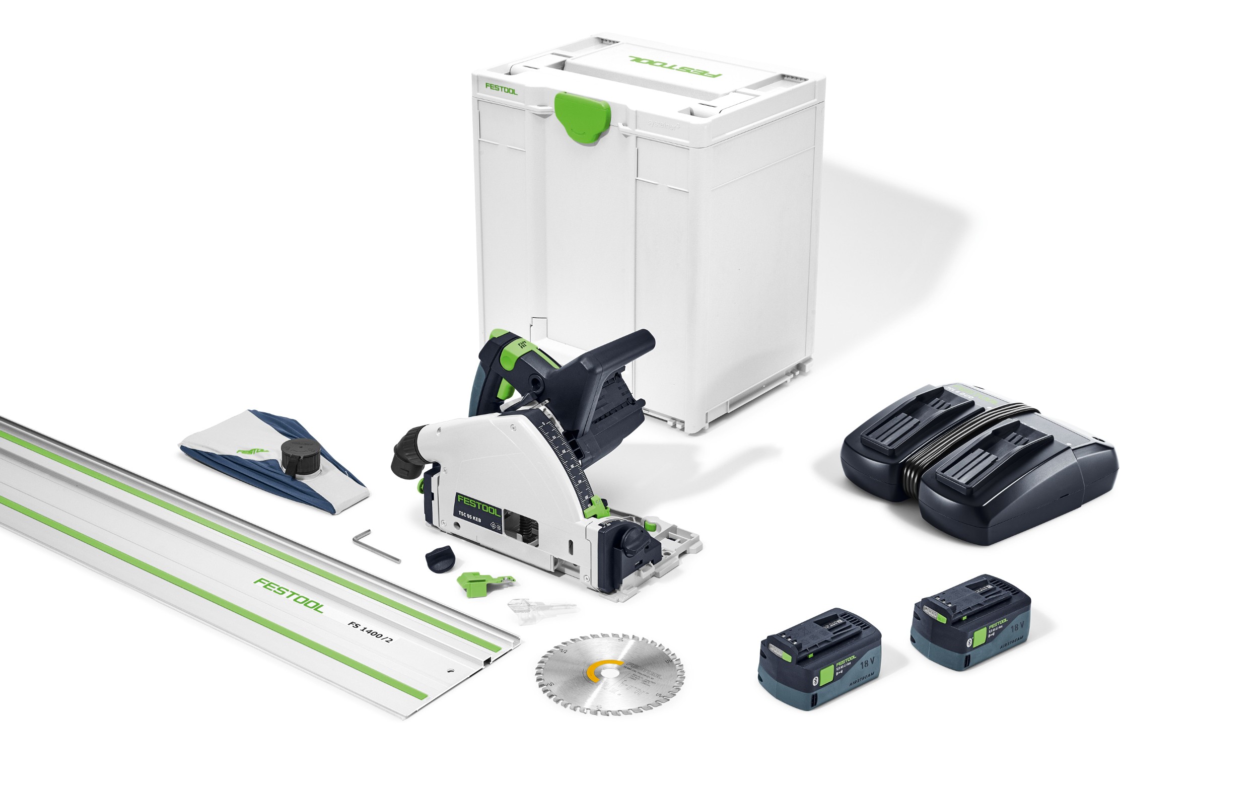 Festool TSC 55 5.0 KEBI-Plus/XL-FS | Accu invalcirkelzaag 2x18V 160mm + geleiderail in Systainer SYS3 M 437 (2x 5.0Ah accu + TCL 6 DUO snellader) - afbeelding