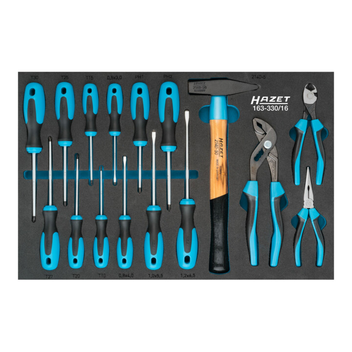 HAZET Gereedschapset 163-330/16 - Kruiskop profiel PH, Sleufprofiel, Binnen-TORX®-profiel - 16-delig - 0,5 x 3 - 1,2 x 6,5 - PH1 - PH2 - T10 - T30