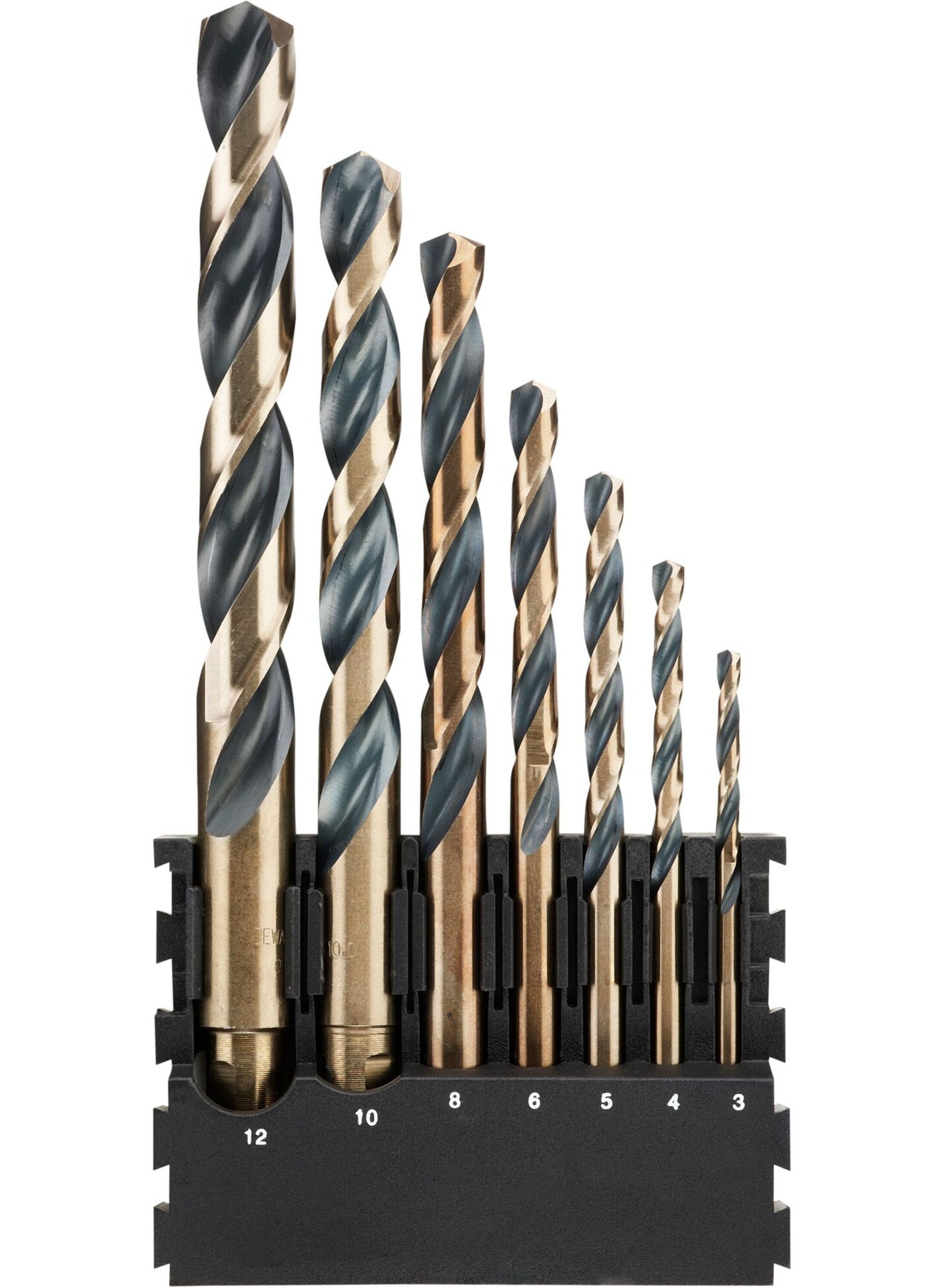 DeWalt Accessoires Houder + Black & Gold ronde schacht metaalboren | 7 stuks | 3 mm, 4 mm, 5 mm, 6 mm, 8 mm, 10 mm, 12 mm - DT70829-QZ