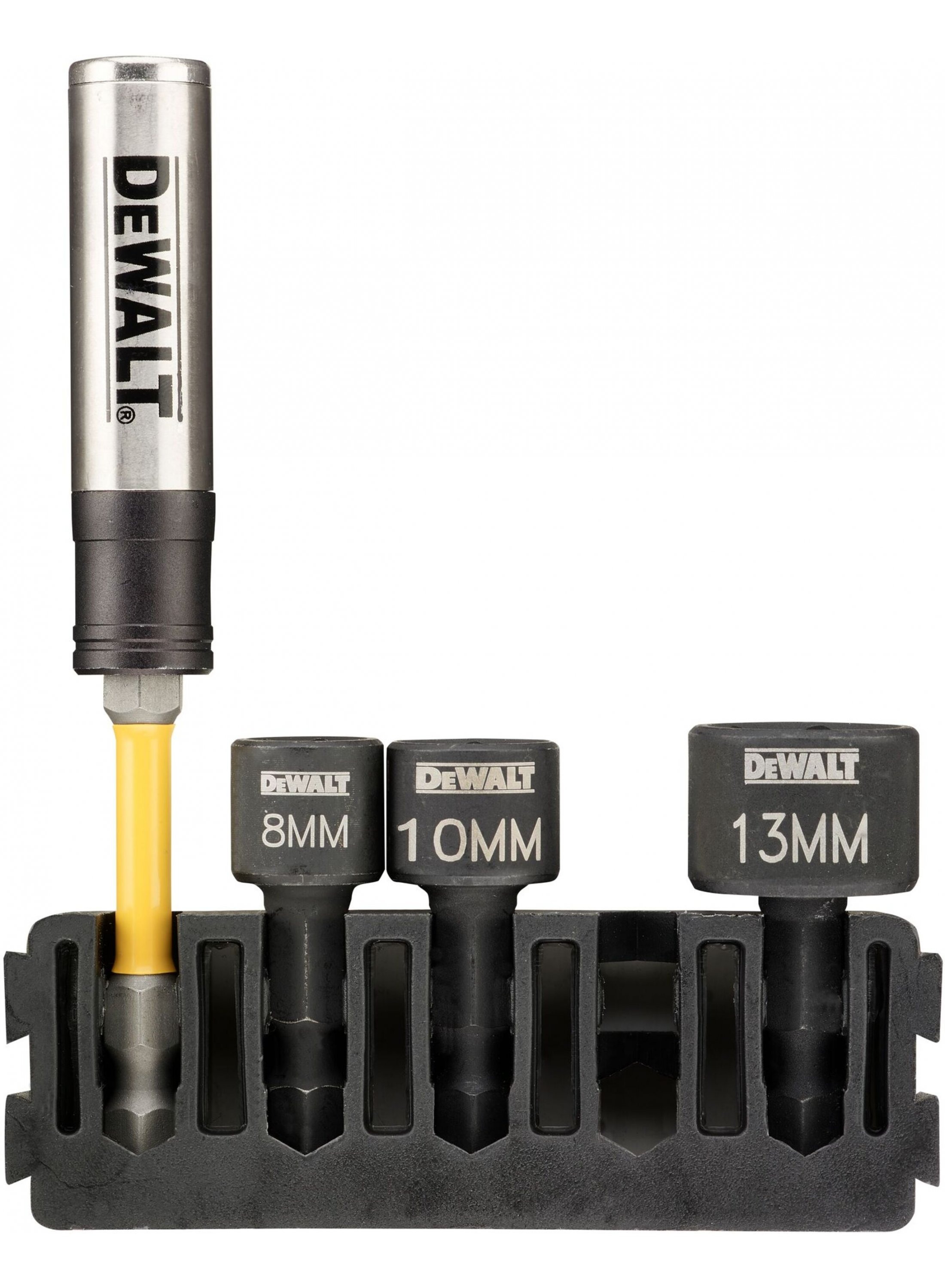 DeWalt Accessoires Houder + IMPACT magnetische zeskantdoppen | 5 stuks | 8 mm, 10 mm, 13 mm + Flextorq schroefgeleider - DT70826-QZ