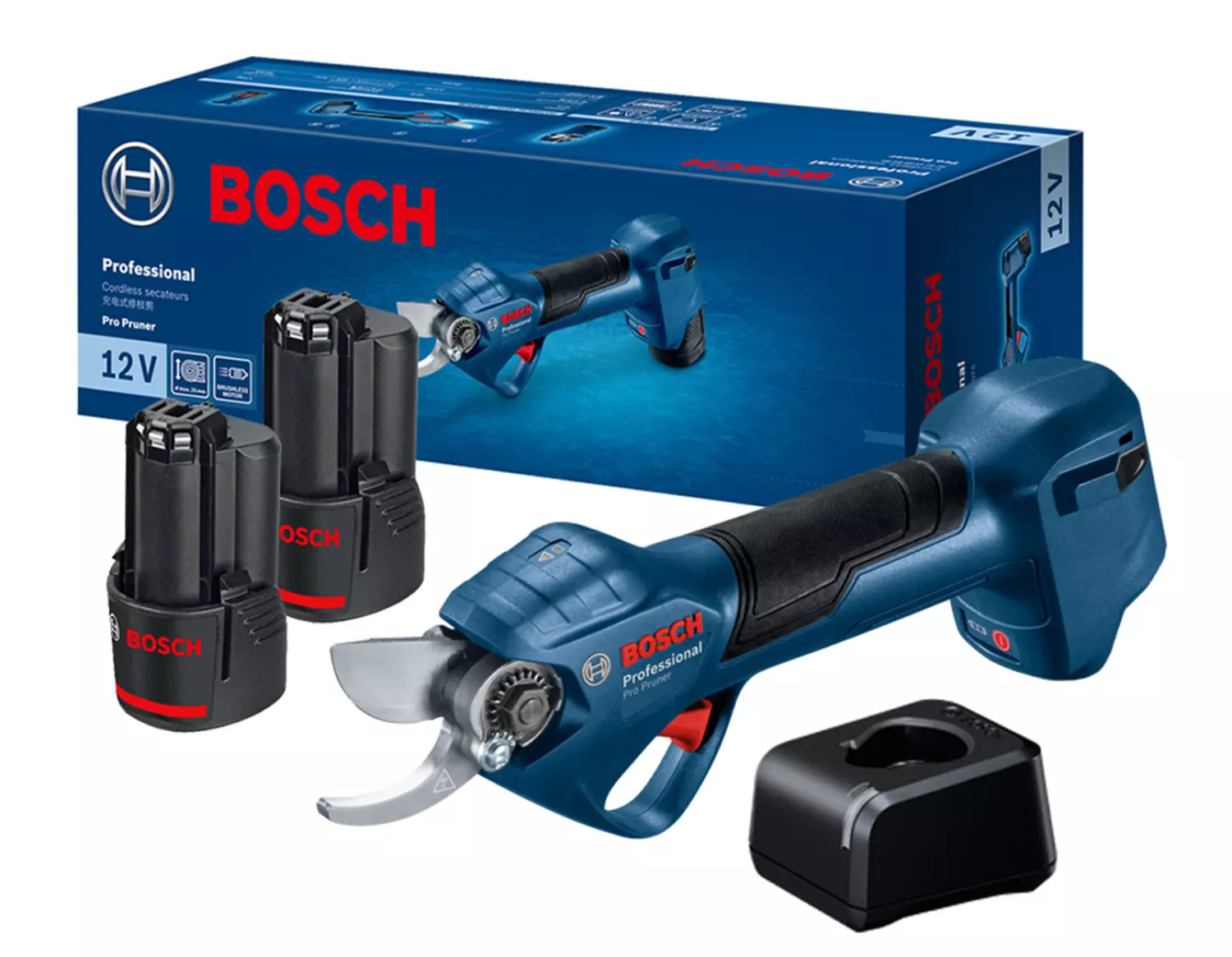 Bosch Blauw Pro Pruner Set accu Snoeischaar - met 12v 2x 3.0Ah accu&apos;s - 06019K1021