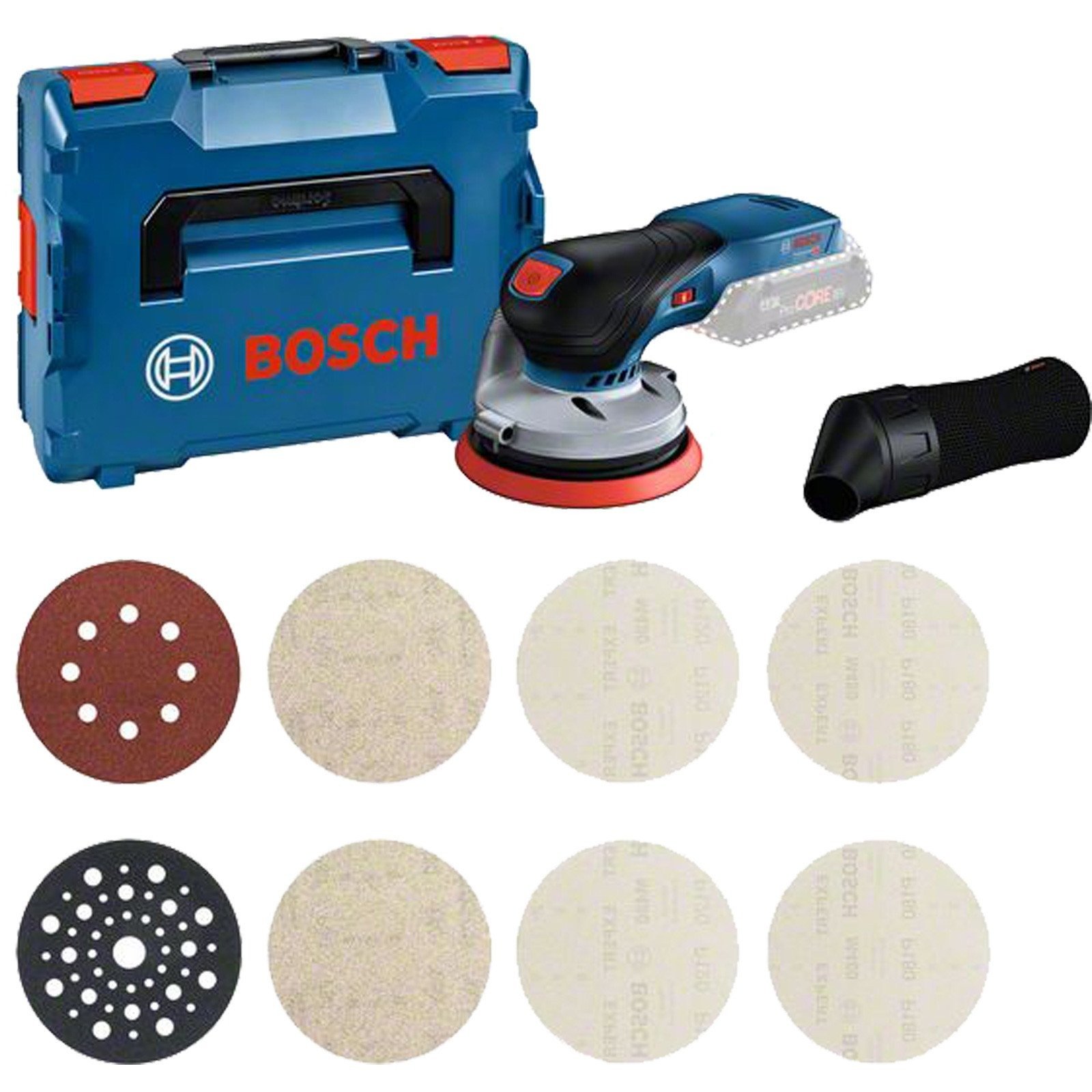 Bosch Blauw GEX 18V-125 Professional | Accu-excenterschuurmachine | 18V Zonder Accu&apos;s & Lader + M480 Starterset | In L-Boxx 0615A5004H