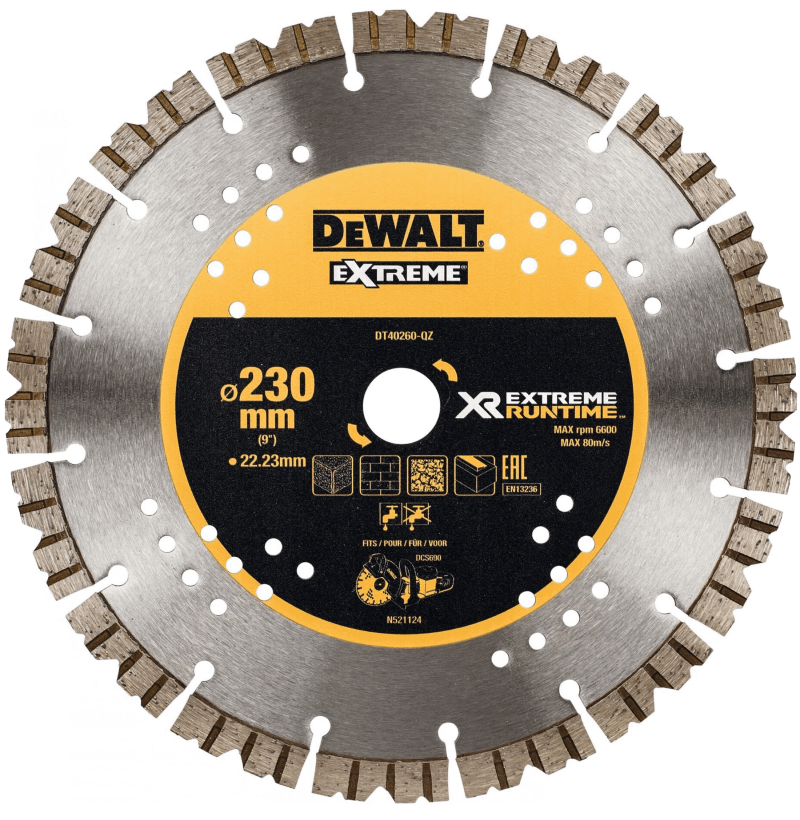 DeWalt Accessoires Extreme Runtime Diamantblad, gesegmenteerd, Ø230mm/22.2mm (DCS690) - DT40260-QZ