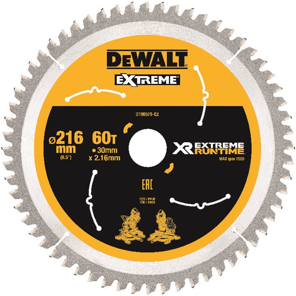DeWalt Accessoires Extreme Runtime Cirkelzaagblad 216mm x 30mm 60T - DT99570-QZ