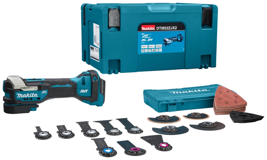 Makita DTM52ZJX2 18 V Multitool Zonder accu`s en lader, met accessoire set in M-box | Zonder Accu&apos;s & Lader - DTM52ZJX2