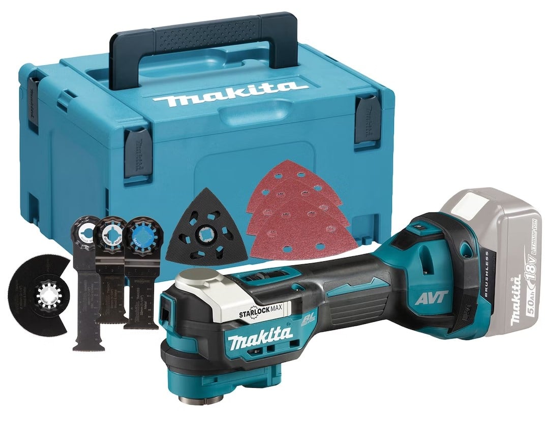Makita DTM52ZJX4 18 V Multitool Zonder accu`s en lader, met accessoire set in M-box | Zonder Accu&apos;s & Lader DTM52ZJX4