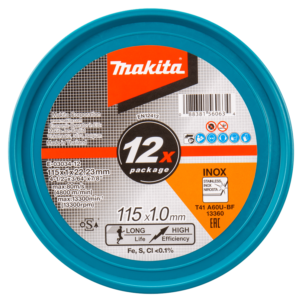 Makita Accessoires Doorslijpschijf RVS 115 x 22,23 x 1,0mm - E-03034-12