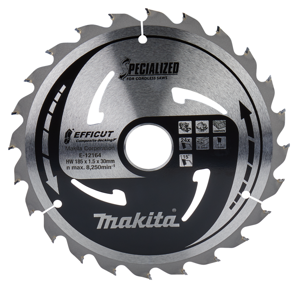 Makita Accessoires Cirkelzaagblad WPC | Efficut 185x30x1,5 24T 15g - E-12164 E-12164