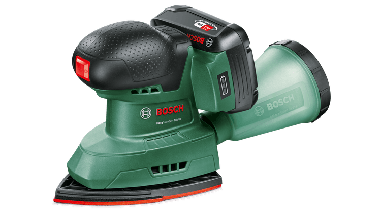 Bosch Groen Accumultischuurmachine EasySander 18V-8 | Incl. 1-uurslader (AL 18V-20) + 1x 2 0 Ah accu + 3 schuurbladen (Red Wood) 06033E3002