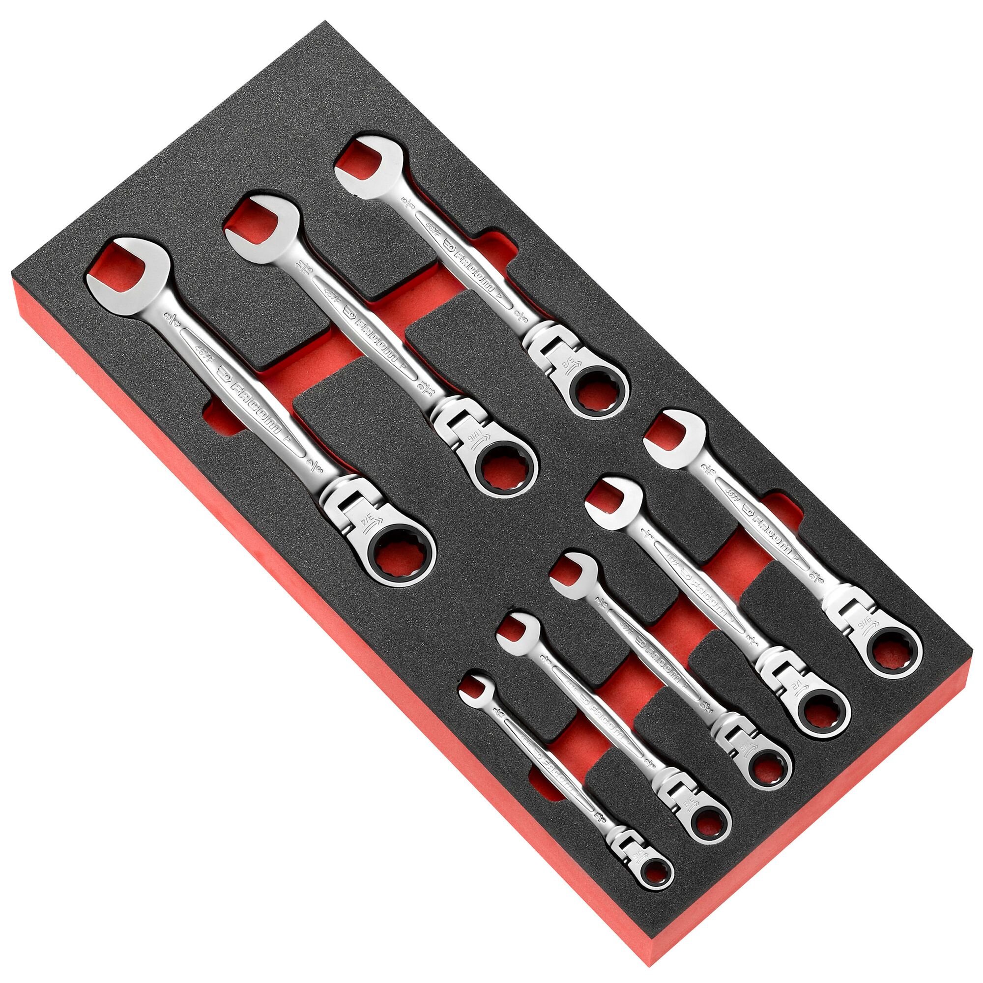 Facom Module 8 Ratelringsteeksleutels met Scharnier - Inch (Foam) | 5/15-3/4 - MODM.467FJU8