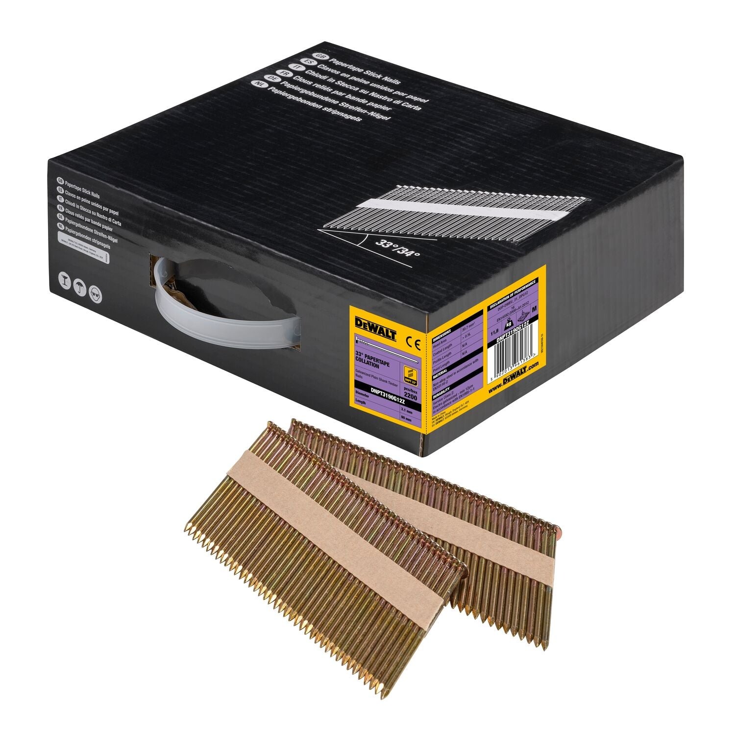 DeWalt Accessoires Papiergebonden nagels 3.1-90 Recht Verzinkt 2.2m - DNPT3190G12Z
