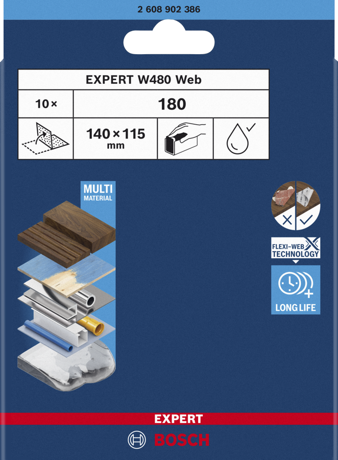 Bosch Accessoires EXPERT Schuurvel Web W480 115 x 140 mm G180 10x 2608902386