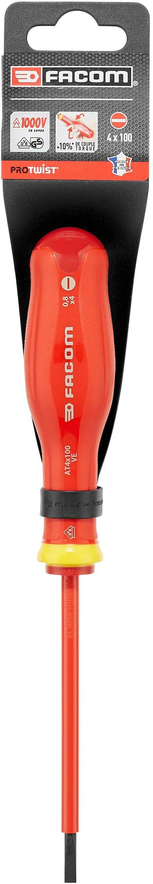 Facom AT.VE - Tot 1000 Volt Geïsoleerde Protwist® Schroevendraaiers voor Sleufschroeven | 4 x 100 mm - AT4X100VEPB