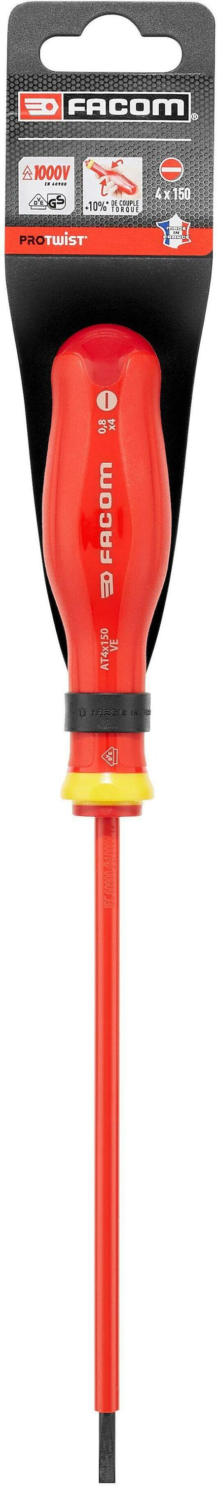 Facom AT.VE - Tot 1000 Volt Geïsoleerde Protwist® Schroevendraaiers voor Sleufschroeven | 4 x 150 mm - AT4X150VEPB