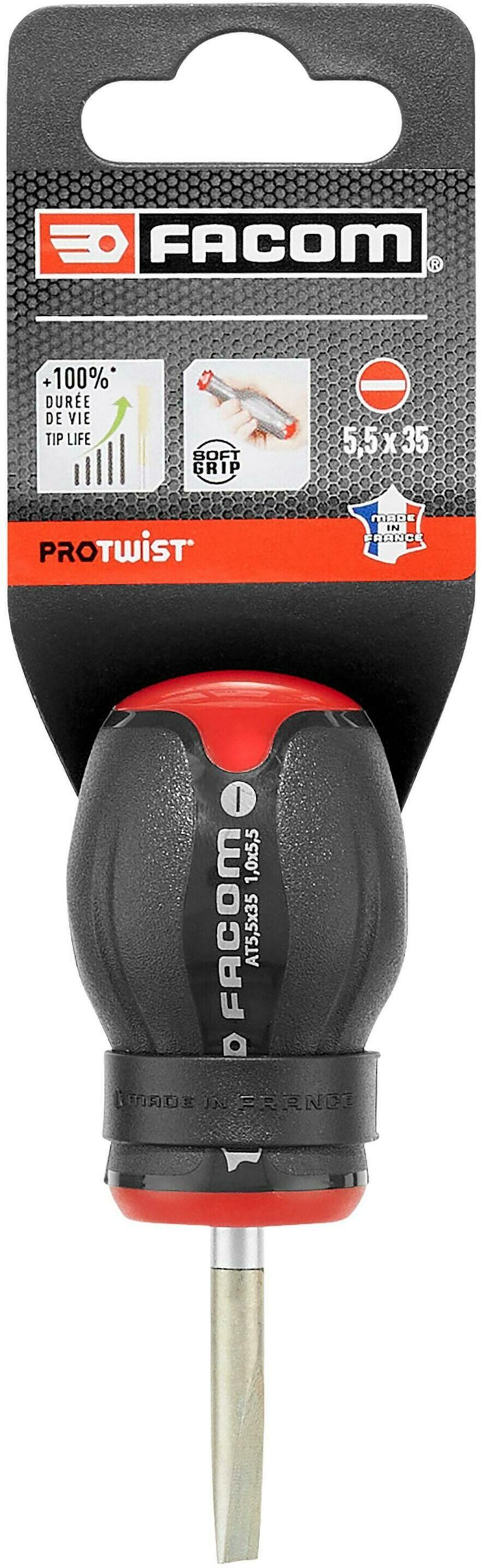 Facom AT - Protwist® Schroevendraaier voor Sleufschroeven - Kort Bled | 5,5 x 35 mm - AT5.5X35PB