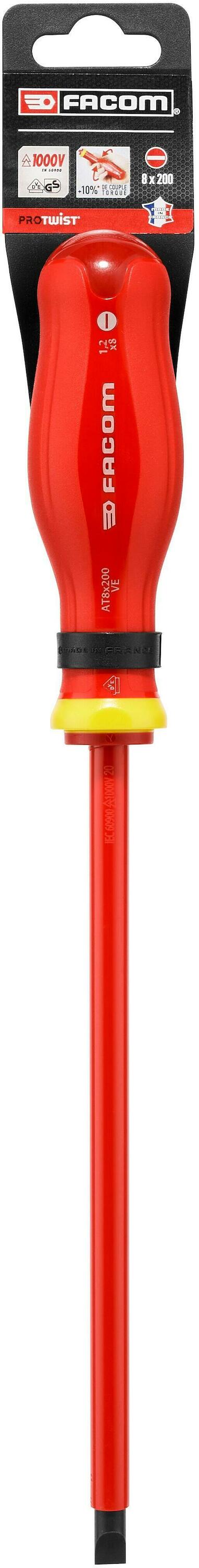 Facom AT.VE - Tot 1000 Volt Geïsoleerde Protwist® Schroevendraaiers voor Sleufschroeven | 8 x 200 mm - AT8X200VEPB