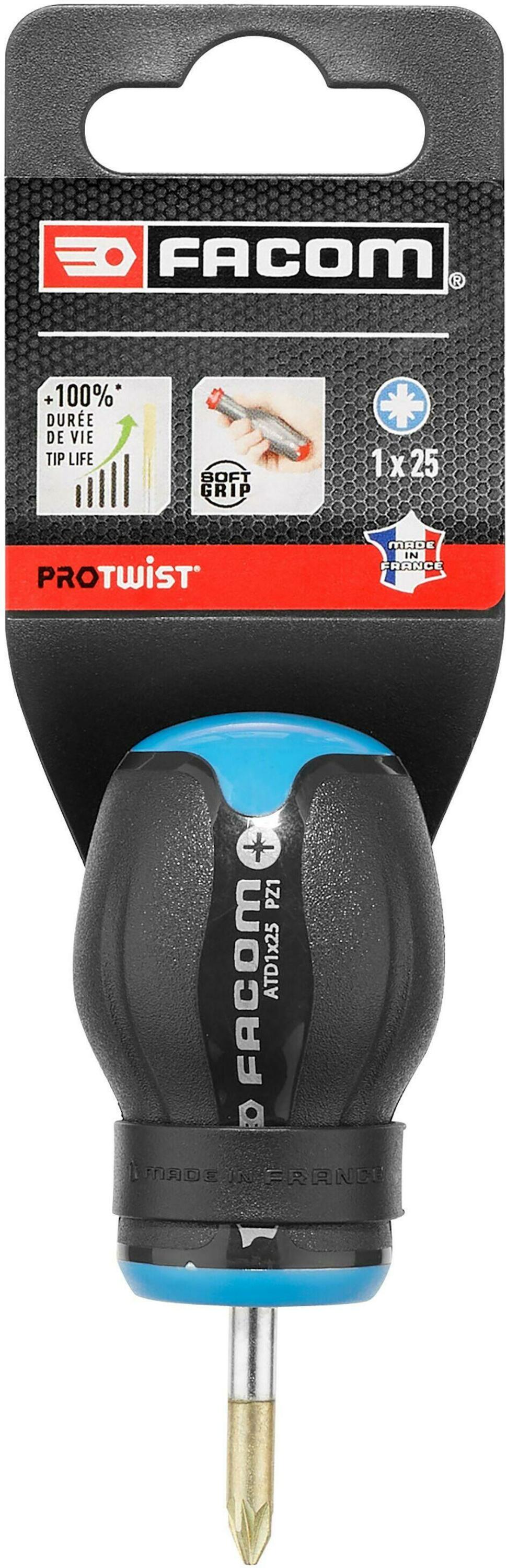 Facom ATD - Protwist® Schroevendraaier voor Pozidriv® Kruiskopschroeven - Kort Bled | 1 x 25 mm - ATD1X25PB