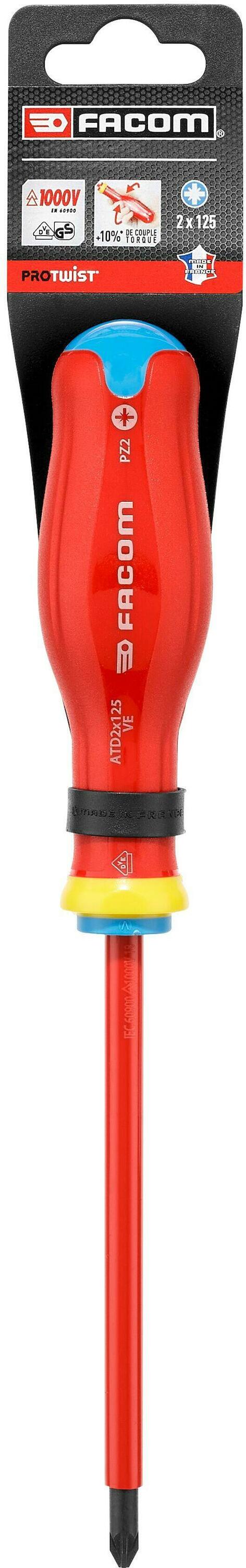 Facom AD.VE - Tot 1000 Volt Geïsoleerde Protwist® Schroevendraaiers voor Pozidriv® Schroeven - ATD2X125VEPB