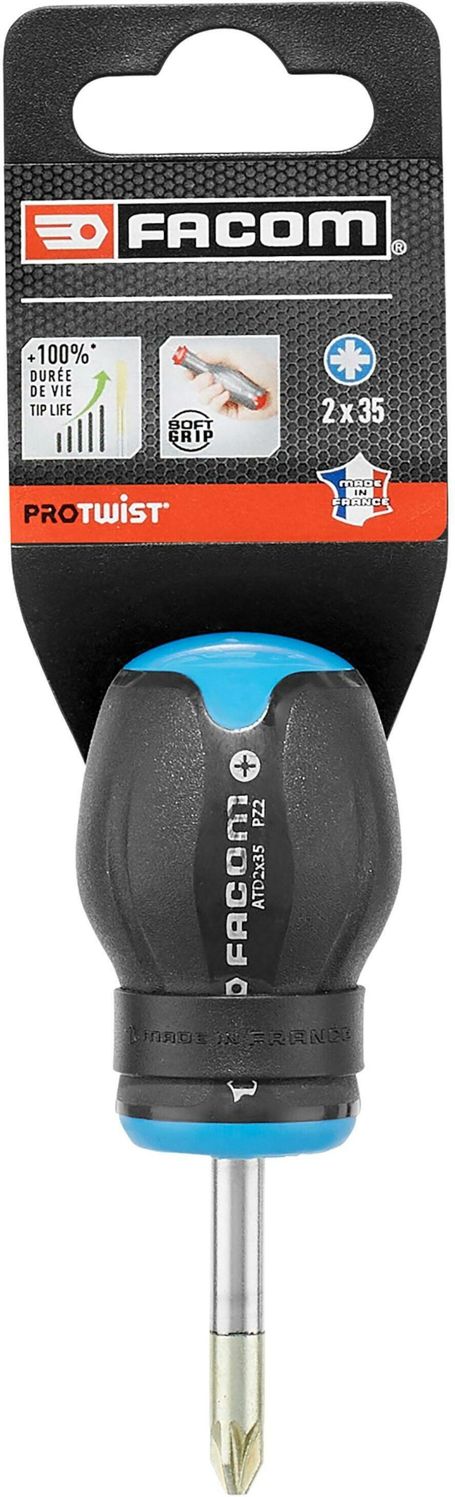 Facom ATD - Protwist® Schroevendraaier voor Pozidriv® Kruiskopschroeven - Kort Bled | 2 x 35 mm - ATD2X35PB