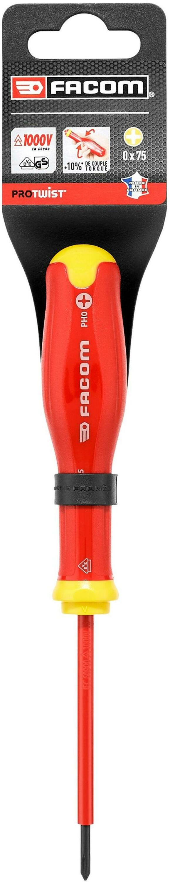 Facom ATP.VE - Tot 1000 Volt Geïsoleerde Protwist® Schroevendraaiers voor Phillips® Schroeven met Kruiskop | 0 x 75 mm - ATP0X75VEPB afbeelding 1