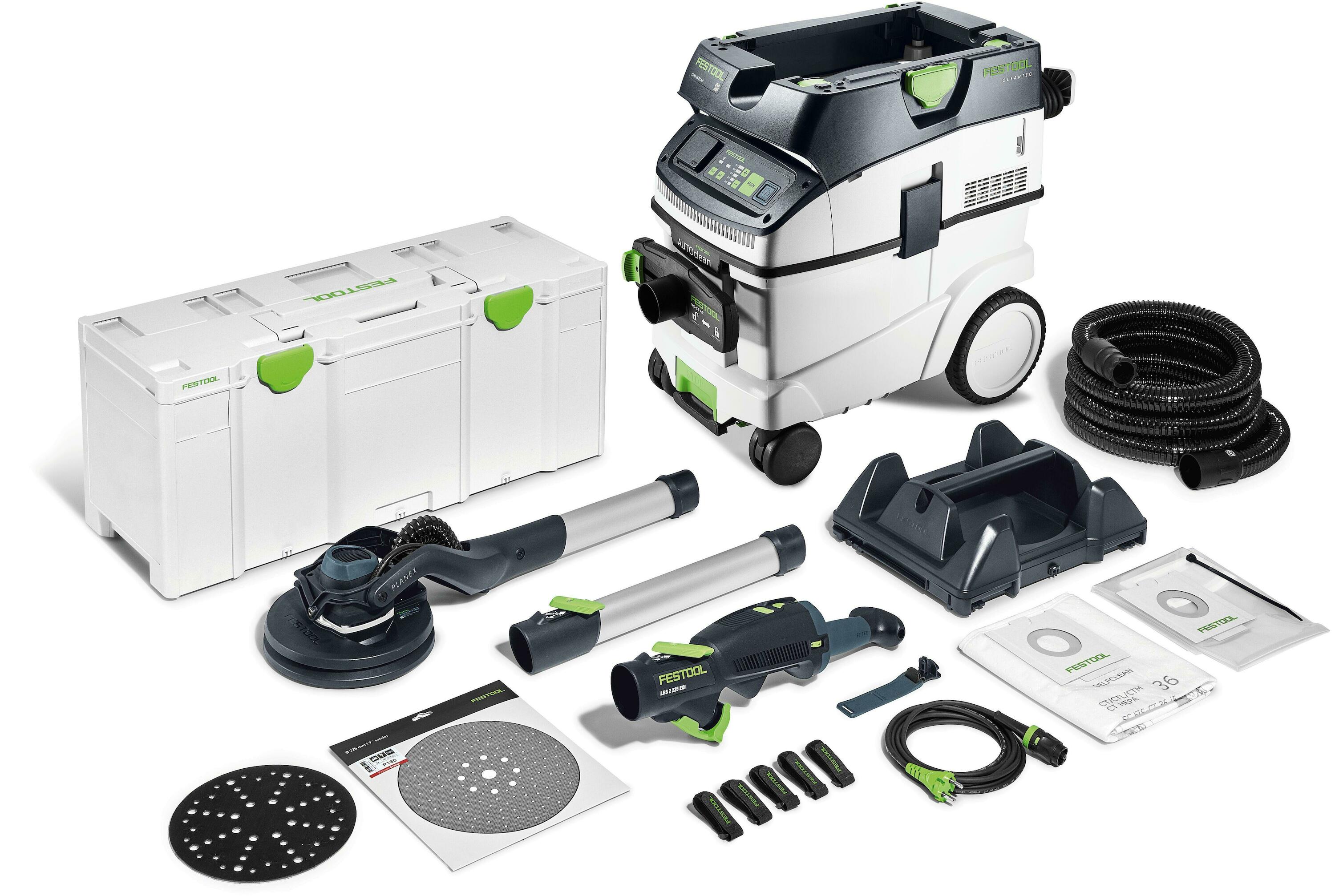 Festool PLANEX LHS 2 225 EQI/CTM 36-Set Langnek-schuurmachine- en stofzuigerset | Krachtig en efficiënt - 578425