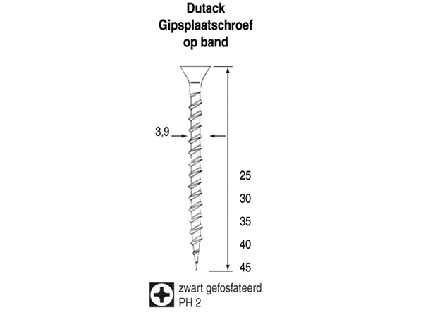 Dutack Gipsplaatschroef 3,9 fijn 45mm PH2 ds duizend stuks - 5410005