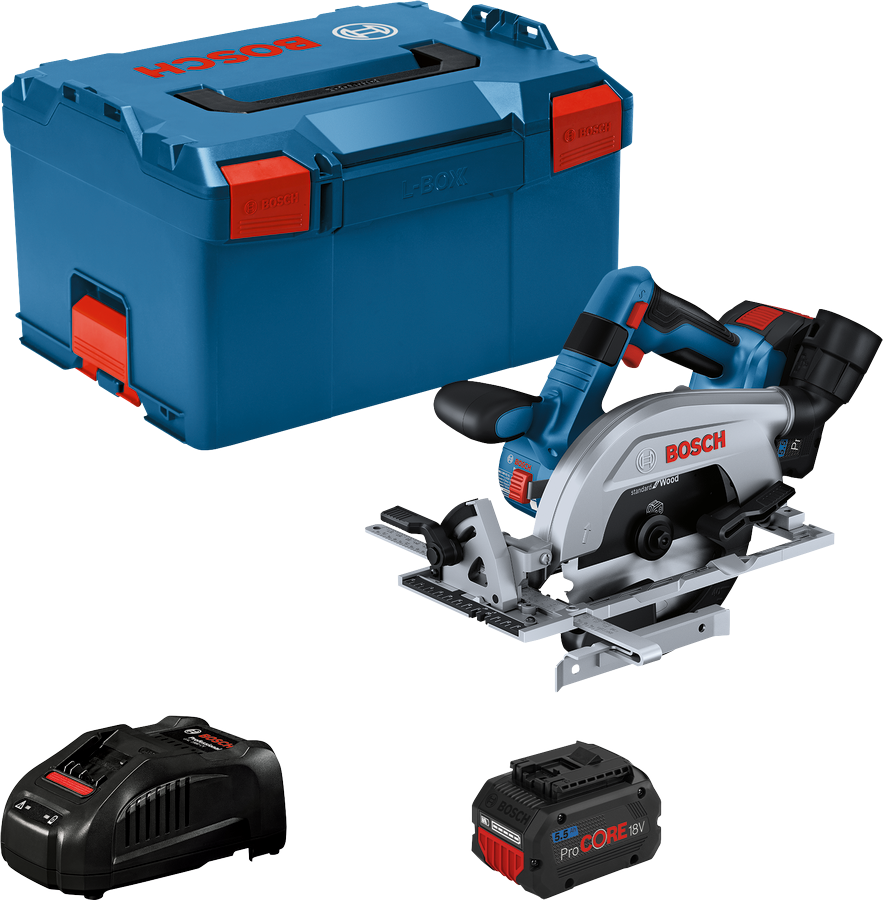 Bosch Blauw GKS 18V-57-2 L | 18V Accu Cirkelzaag | 165mm | 2x 5,5Ah ProCore in L-Boxx - 06016C1102
