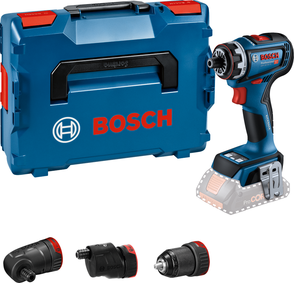 Bosch Blauw GSR 18V-90 FC Accuboormachine 18V | Zonder accu&apos;s en lader L-Boxx + GFA 18-M, GFA 18-W en GFA 18-E - 06019K6203