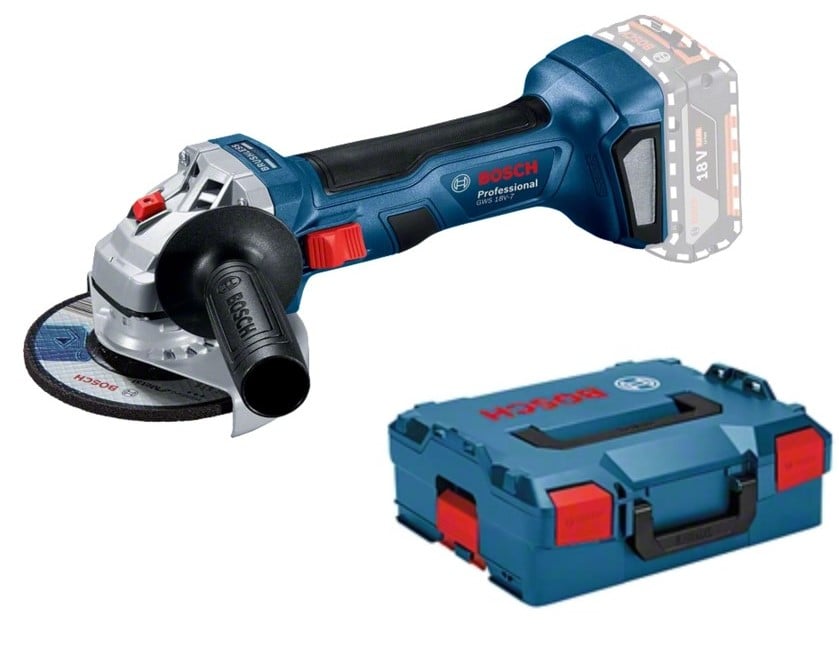 Bosch Blauw GWS 18V-7 Professional 18V Accu Haakse slijpmachine Solo in L-boxx | Zonder accu's en lader - 06019H9002